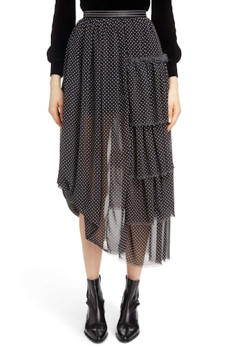 Loewe Polka Dot Asymmetrical Tiered Ruffle Skirt