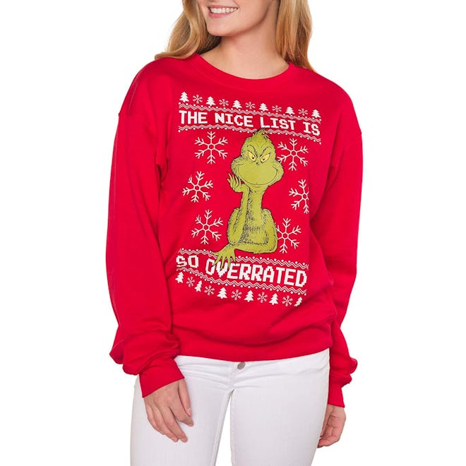 The Grinch Juniors Nice List Holiday Graphic Crewneck Sweatshirt