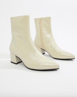 Mya Patent Leather Off White Heeled Ankle Boot