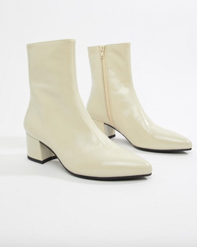 Mya Patent Leather Off White Heeled Ankle Boot