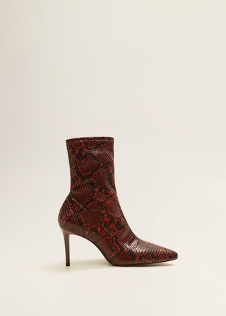 Snake-Effect Ankle Boots in Red