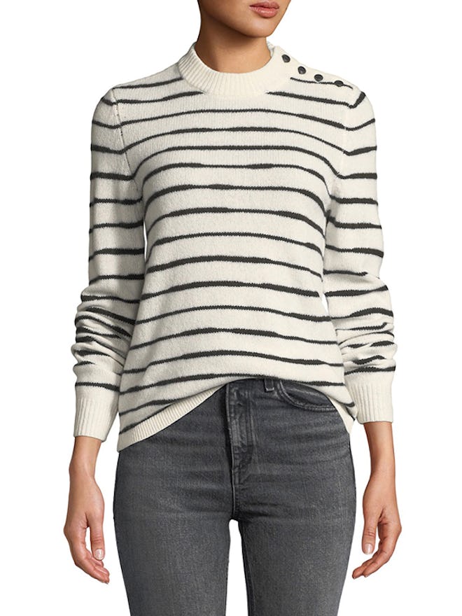 Sam Striped Button-Shoulder Wool Sweater