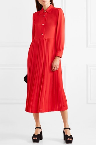 Barbara Pleated Crepe Midi Dress