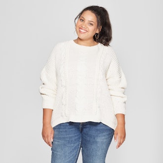 Plus Size Chenille Cable Pullover Sweater 