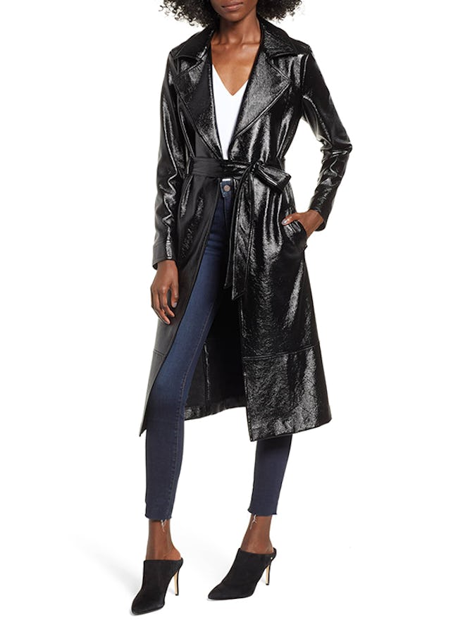 Faux Patent Leather Trench Coat