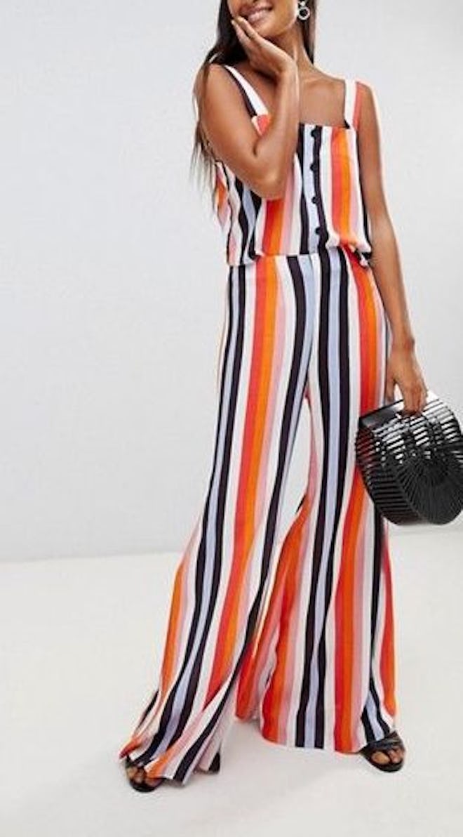 Miss Selfridge Rainbow Striped Button-Up Cami & Pants Two-Piece