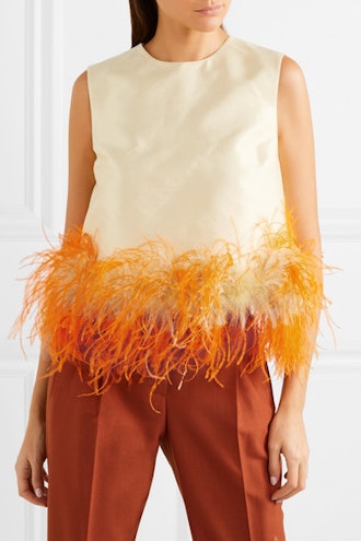Feather-Trimmed Wool And Silk-Blend Top