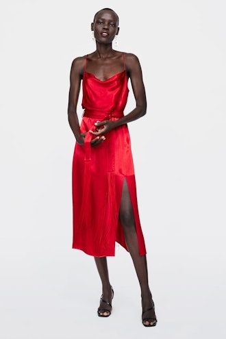 Lingerie-Style Fringed Dress With Belt
