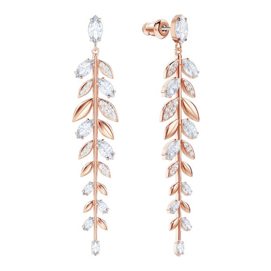 MAYFLY PIERCED EARRINGS, LONG, WHITE, ROSE GOLD PLATING