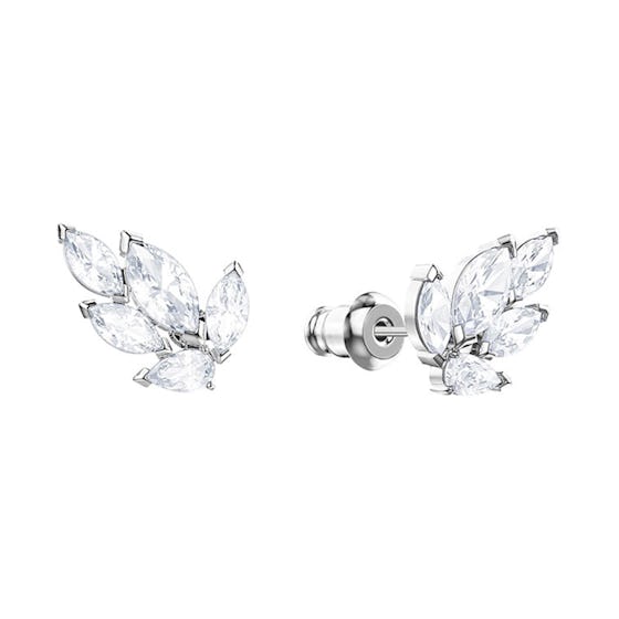 LOUISON STUD PIERCED EARRINGS, WHITE, RHODIUM PLATING