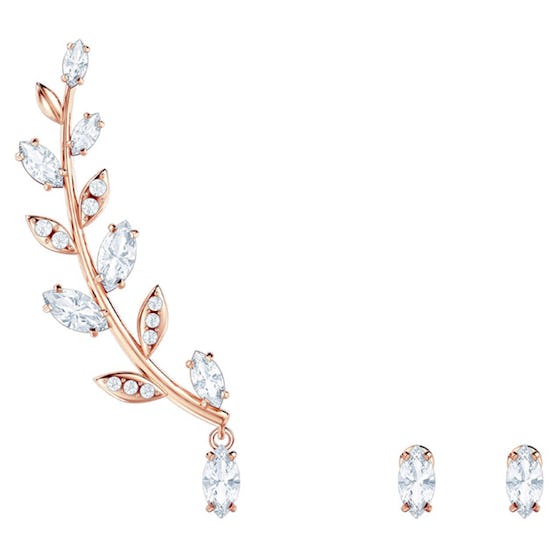 MAYFLY PIERCED EARRINGS, WHITE, ROSE GOLD PLATING