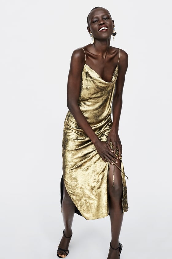 zara gold metallic dress