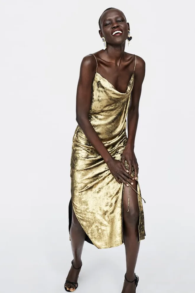 zara gold dress 2018 Zara Women Limited Edition Sequin Dress Golden Ref 2488/123 Sz M NWT
