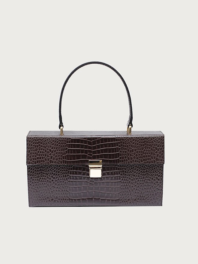 Brown Croc Rectangular Clutch Bag