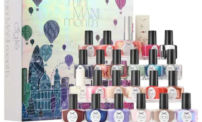 Beauty Advent calendar next to a lot of beauty product bottles