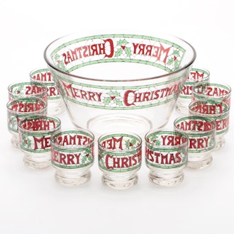 Cera Glass "Merry Christmas" Punch Bowl Set