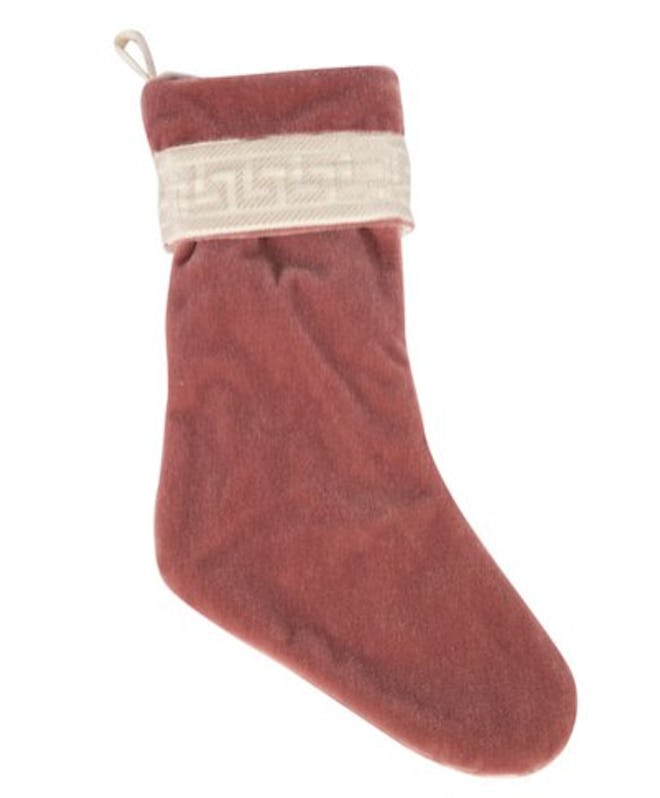 Ivy And Vine Dusty Rose Mohair & Greek Key Stocking