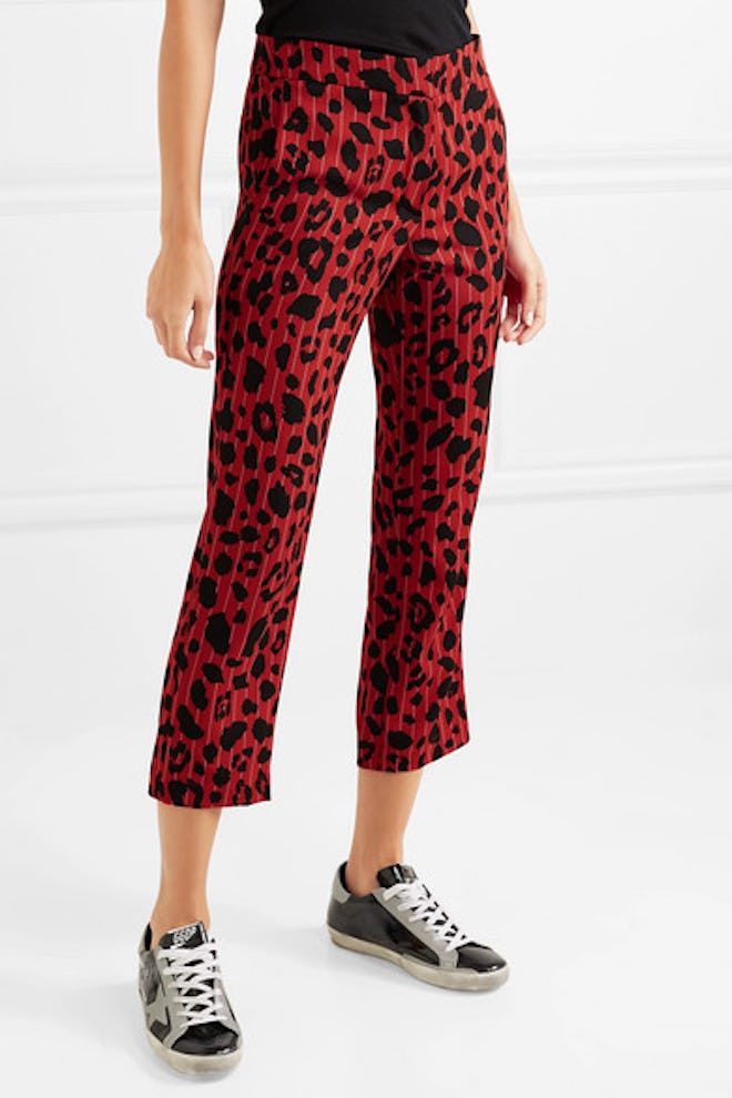 Taylor Leopard-Print Pinstriped Stretch-Twill Straight-Leg Pants