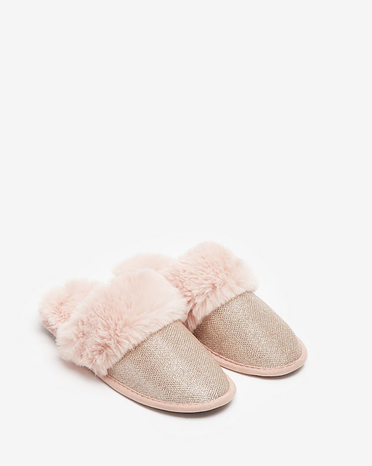 Sparkly Faux Fur Slippers