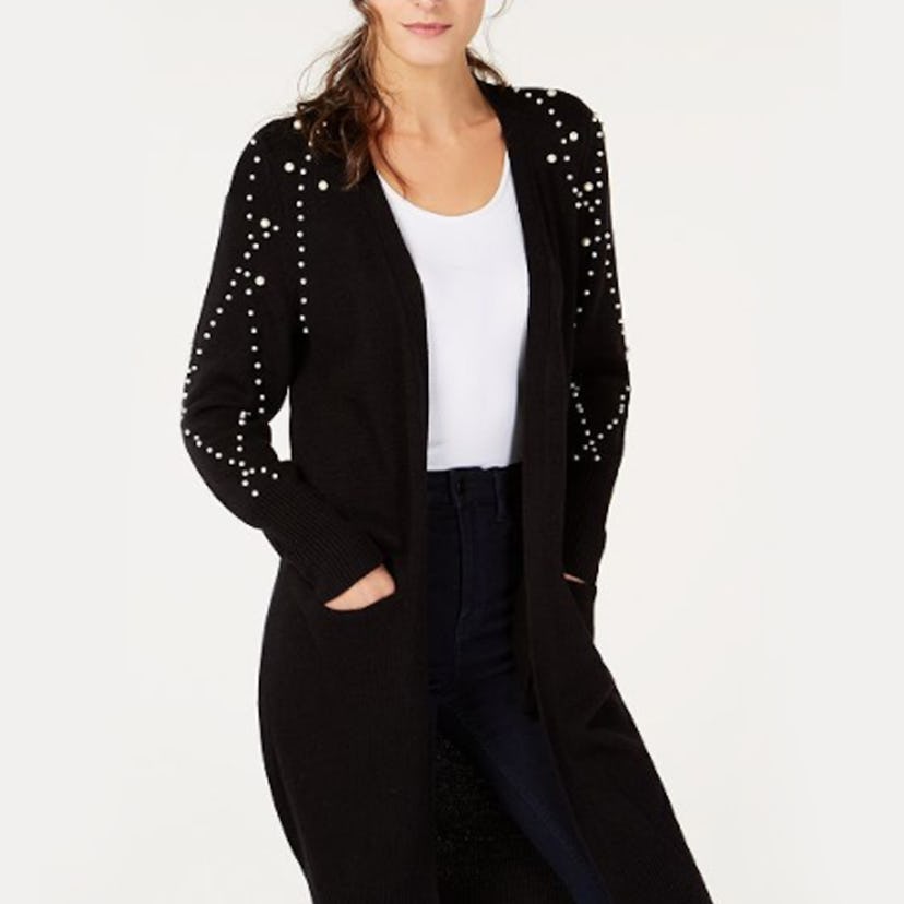 INC International Concepts I.N.C. Faux-Pearl Duster Cardigan