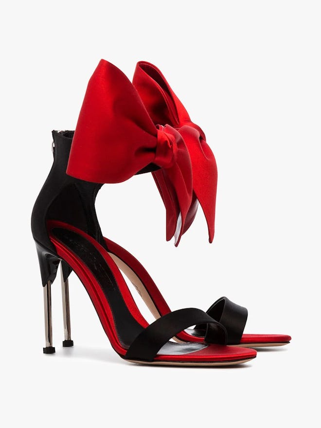 Black and Red 105 Satin Bow Sandals