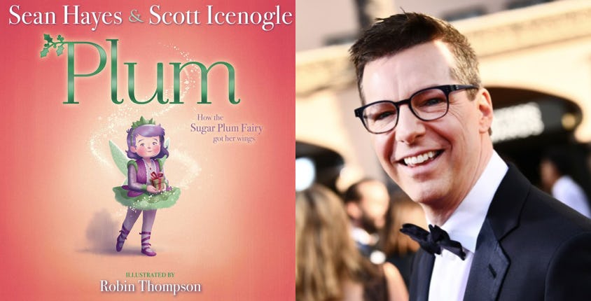 Collage of Fredrik Eklund posing for a photo and a cover of the Plum children's book