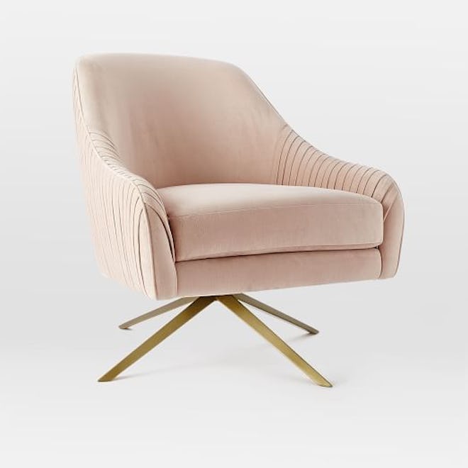 Roar + Rabbit Swivel Chair in Luster Velvet, Dusty Blush