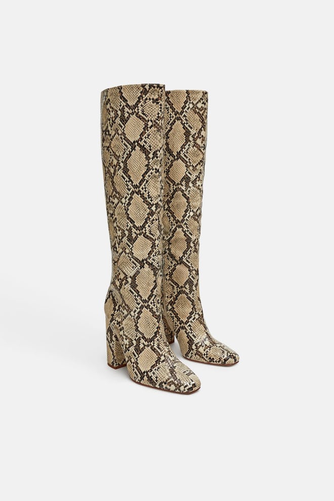 Heeled Snakeskin Print Boots