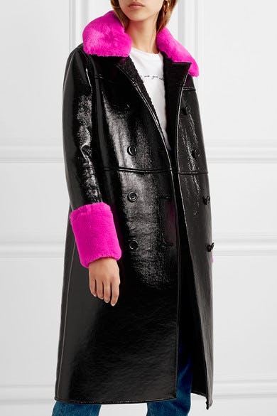 vinyl faux fur trim coat