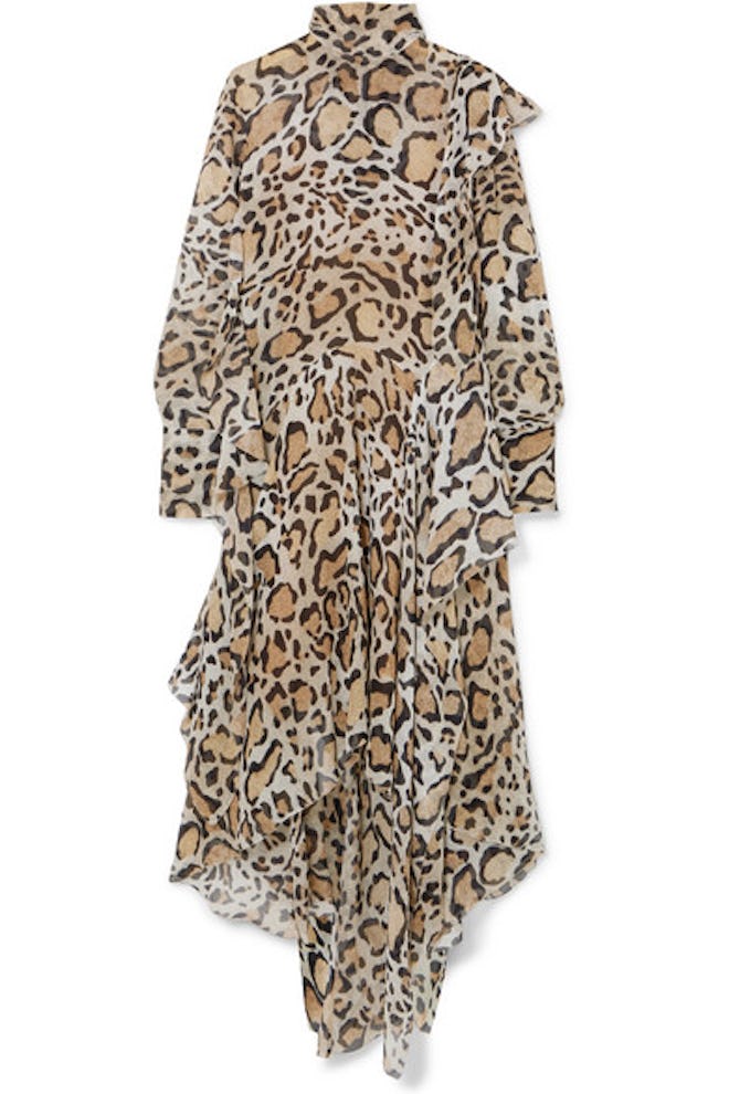 Leopard-Print Chiffon Midi Dress