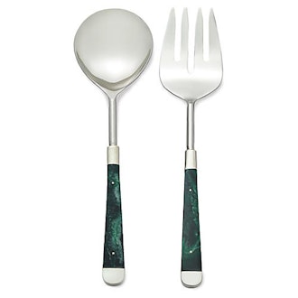 S/2 Malachite Salad Servers, Emerald