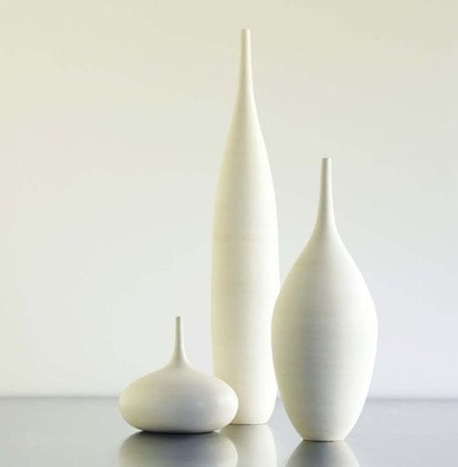 Sara Paloma 3 Large White Modern Ceramic Bottle Vases in Modern White Matte