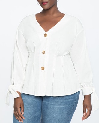 Pleated Button Front Top