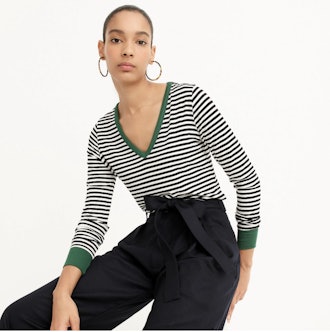 Jersey Long-Sleeve V-Neck Tee in Stripes