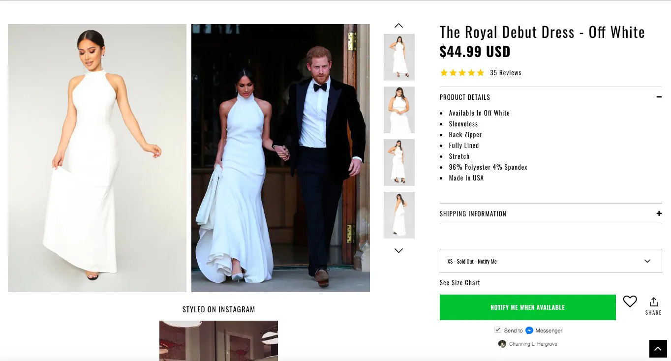 Fashion Nova's Replica Of Meghan Markle's Reception Dress Has 5-Star  Reviews & It's Already Sold Out