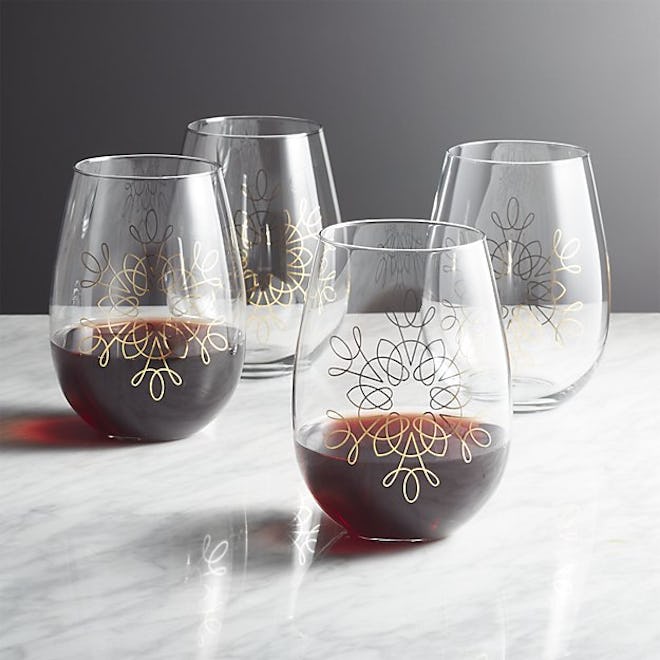 Filigree Gold Stemless Wine Glasses, Set of 4