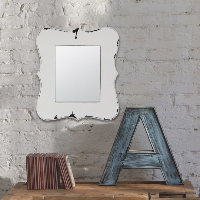 14" X 16" Worn Wooden Wall Mirror White - Stonebriar Collection