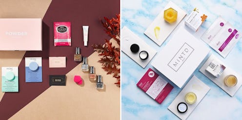 Powder and mintd beauty box subscriptions lined up next to each other