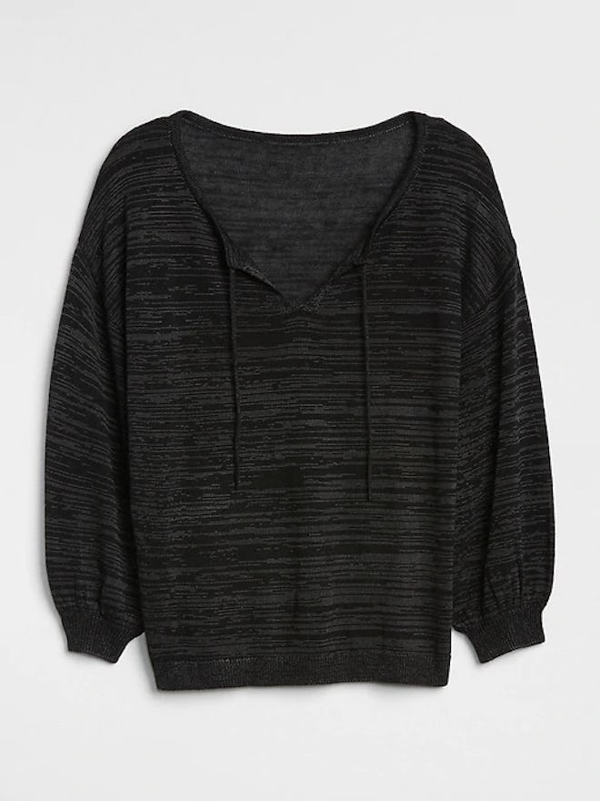 Blouson Sleeve Split-Neck Sweater