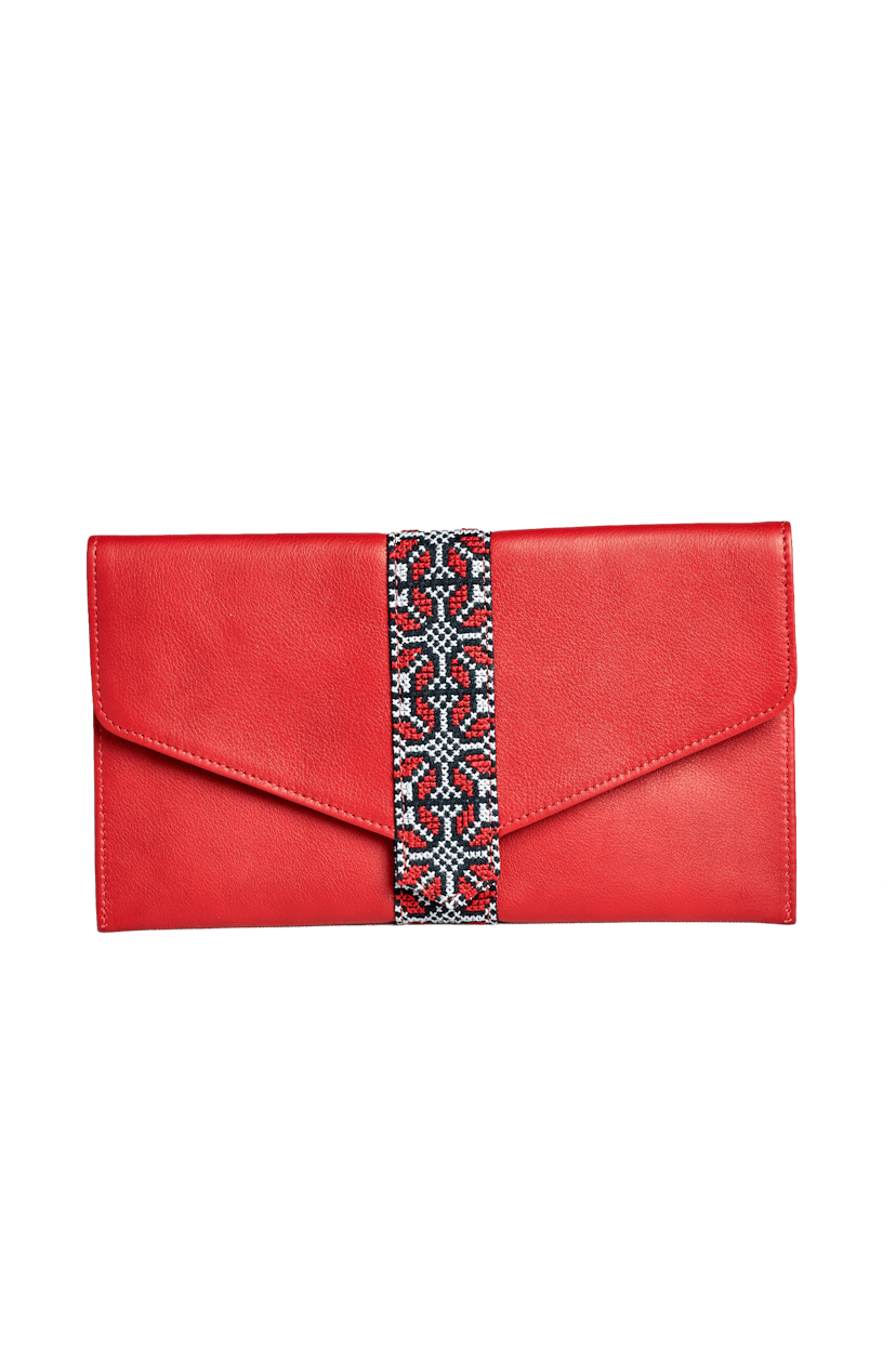  Leather Clutch with Palestinian Embroidery
