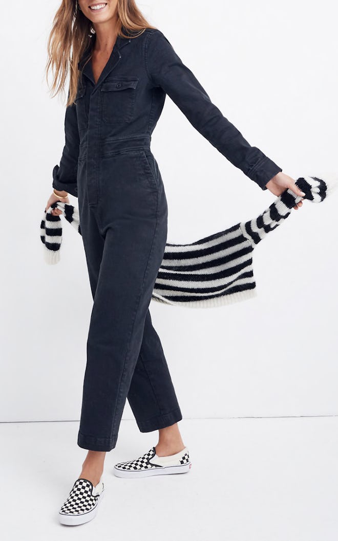 Garment-Dyed Denim Slim Coverall Jumpsuit