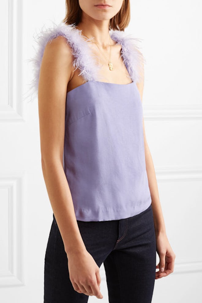 Mariah Feather-Trimmed Crepe Top