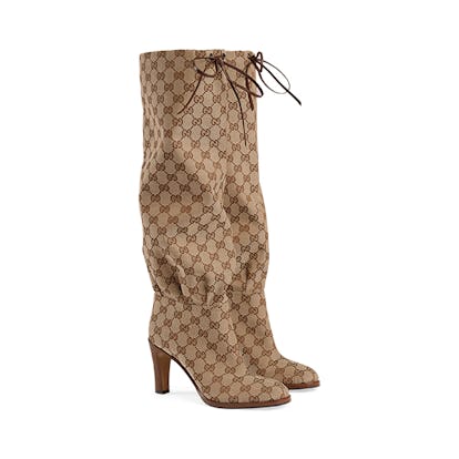 GG canvas mid-heel boot
