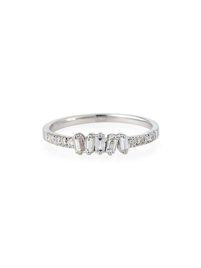 Tilted Baguette Diamond Ring in 18K White Gold