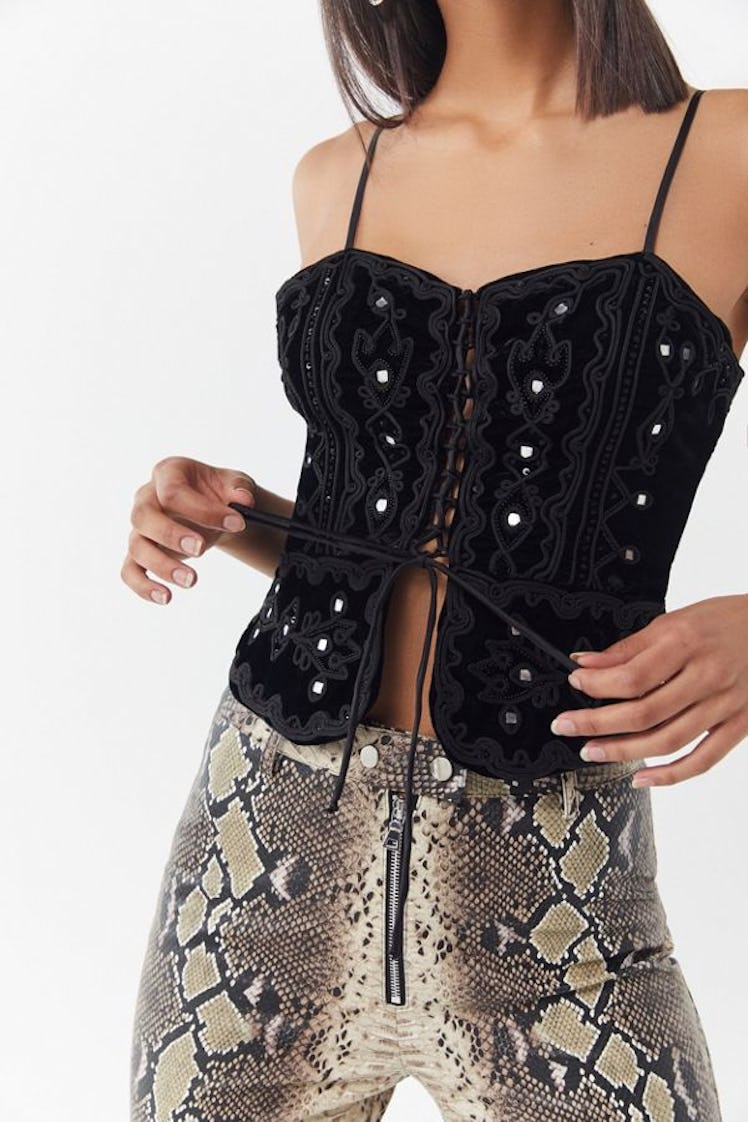 UO Bella Velvet Embroidered Corset Top