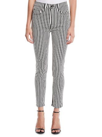 Striped High-Rise Ankle Skinny Jeans