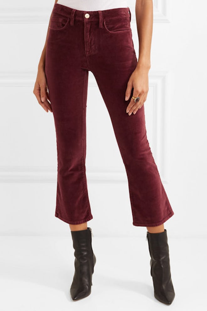Le Crop Mini Boot Cotton-Blend Velvet Flared Pants