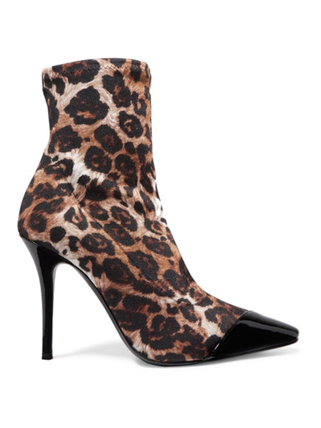 Notte Patent Leather-Trimmed Leopard-Print Jersey Ankle Boots