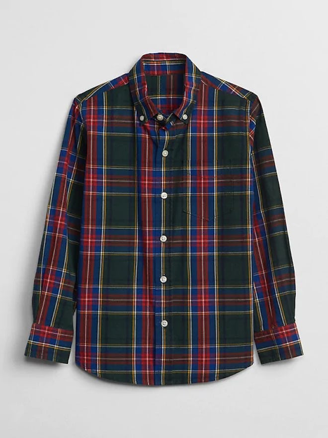 Boy's Poplin Plaid Long Sleeve Shirt