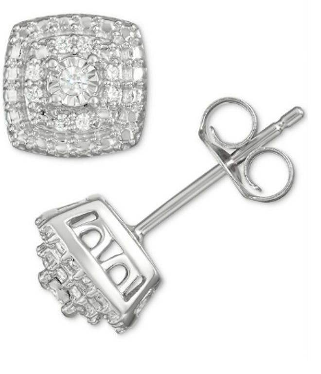 Diamond Cluster Stud Earrings in Sterling Silver